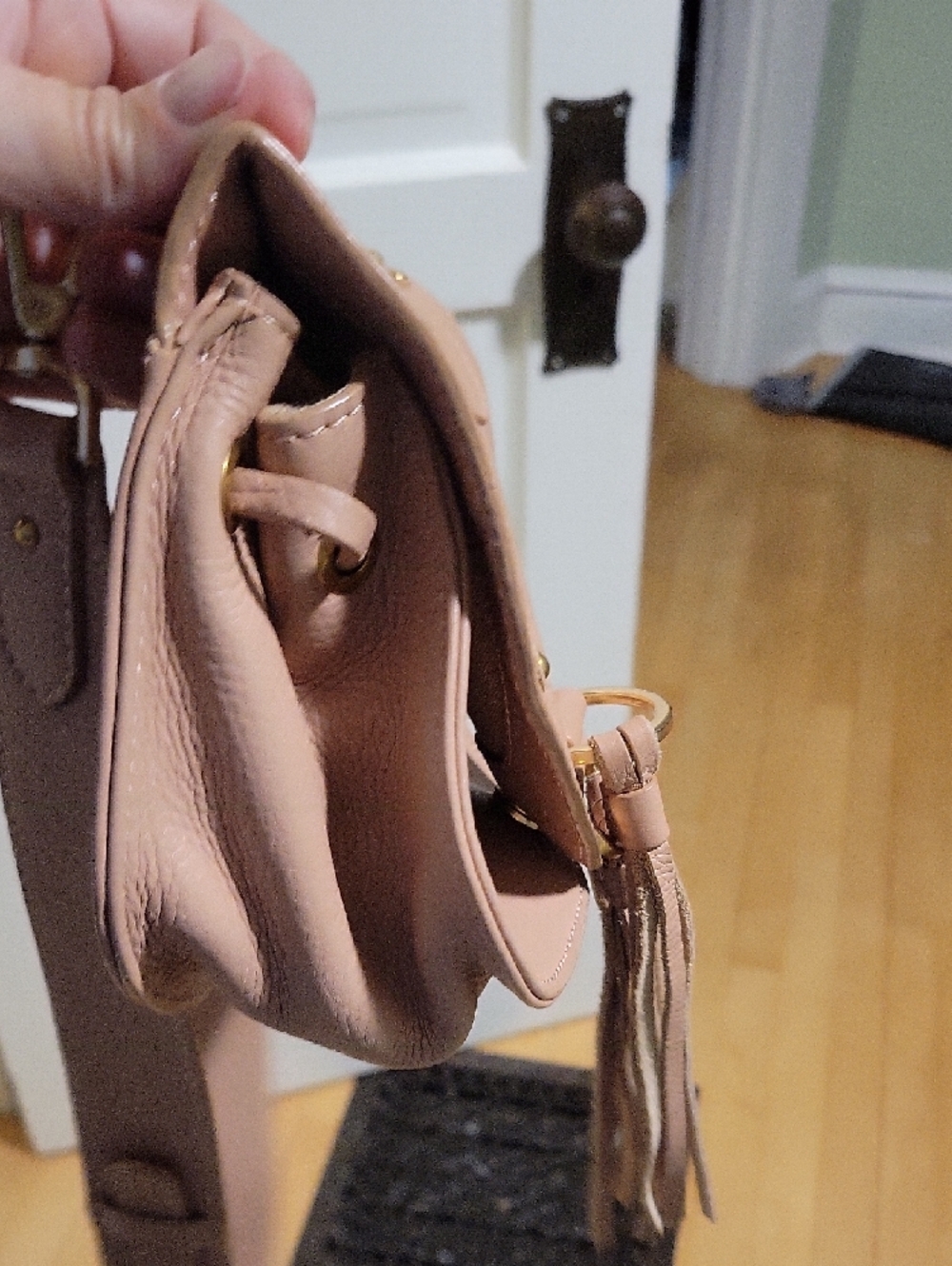 See By Chloe Pink/Nude/Tan Leather Crossbody Bag with Tassel Detail - Picture 8 of 13